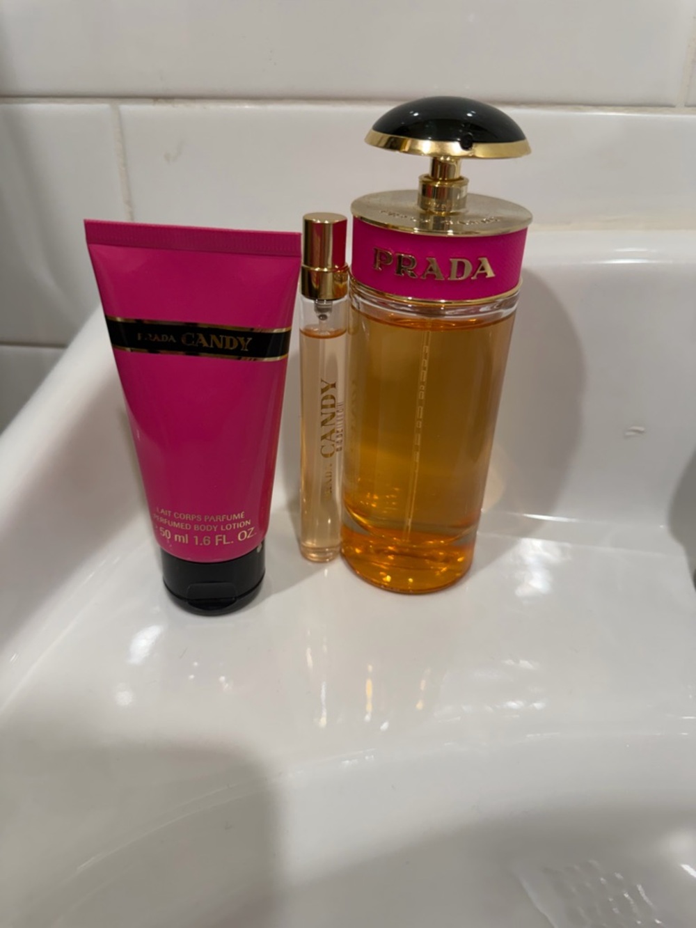 Prada Candy Women's Bath & Body Set - Hot Pink & Gold Accents